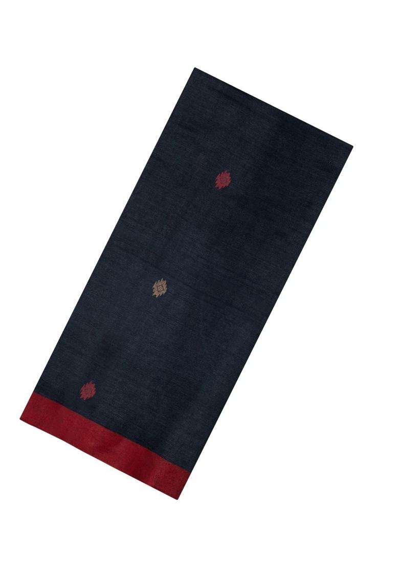 Black Woven Tussar Silk Saree With Buttas Contrast Border With Buttas And Brocade Design For Women - Indya