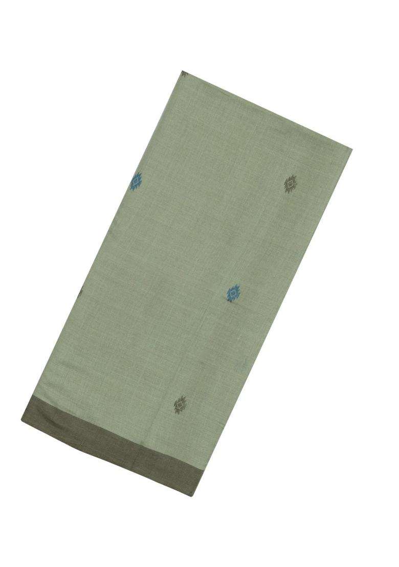 Cardamom Green Woven Tussar Silk Saree With Buttas Contrast Border With Buttas And Brocade Design For Women - Indya