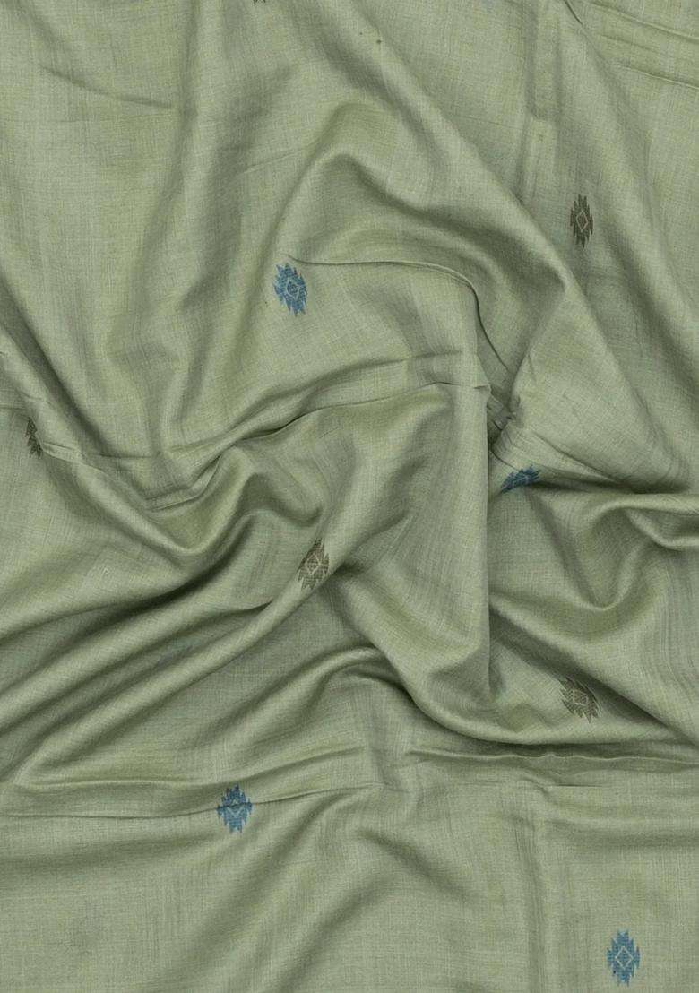 Cardamom Green Woven Tussar Silk Saree With Buttas Contrast Border With Buttas And Brocade Design For Women - Indya
