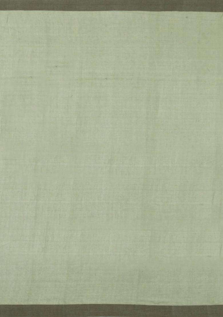 Cardamom Green Woven Tussar Silk Saree With Buttas Contrast Border With Buttas And Brocade Design For Women - Indya