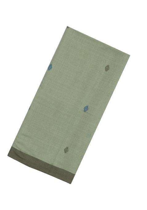 Cardamom Green Woven Tussar Silk Saree With Buttas Contrast Border With Buttas And Brocade Design For Women