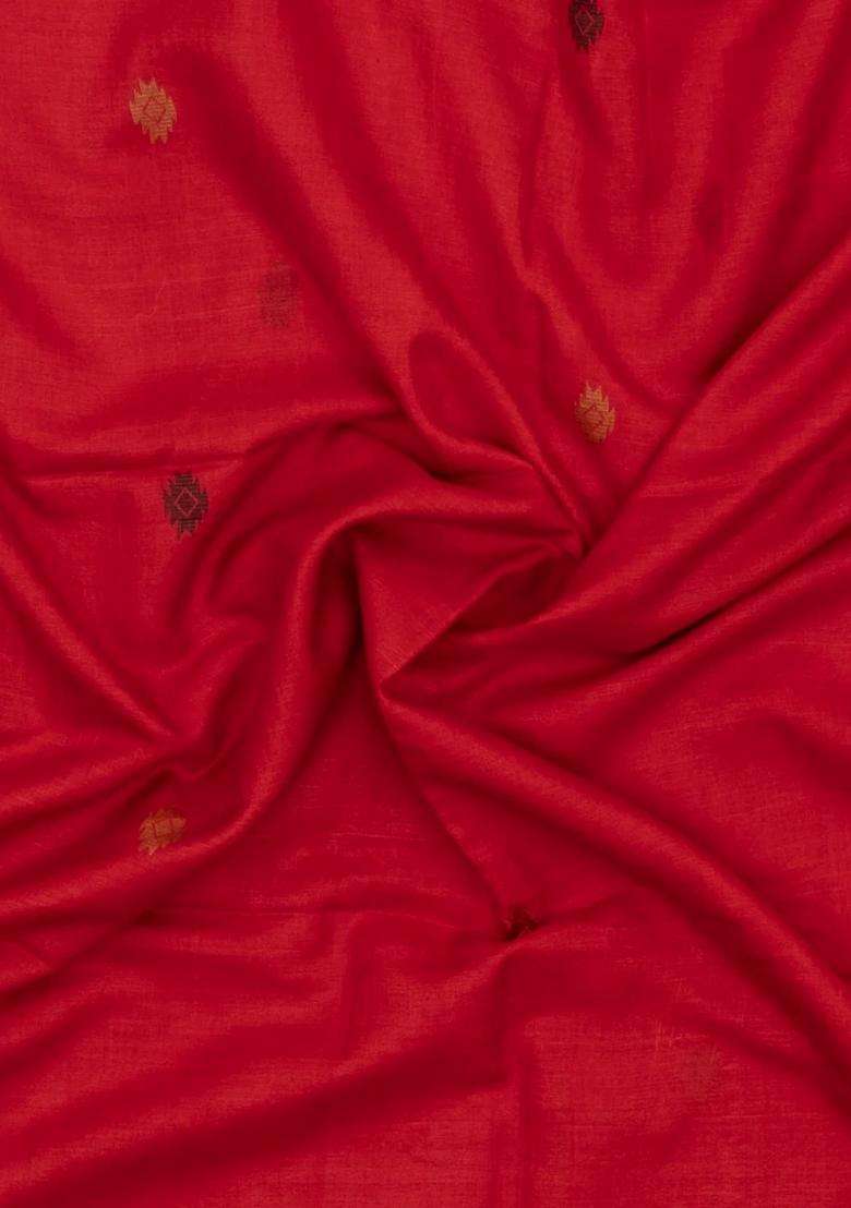 Red Woven Tussar Silk Saree With Buttas Contrast Border With Buttas And Brocade Design For Women - Indya