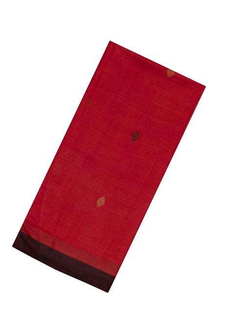 Red Woven Tussar Silk Saree With Buttas Contrast Border With Buttas And Brocade Design For Women