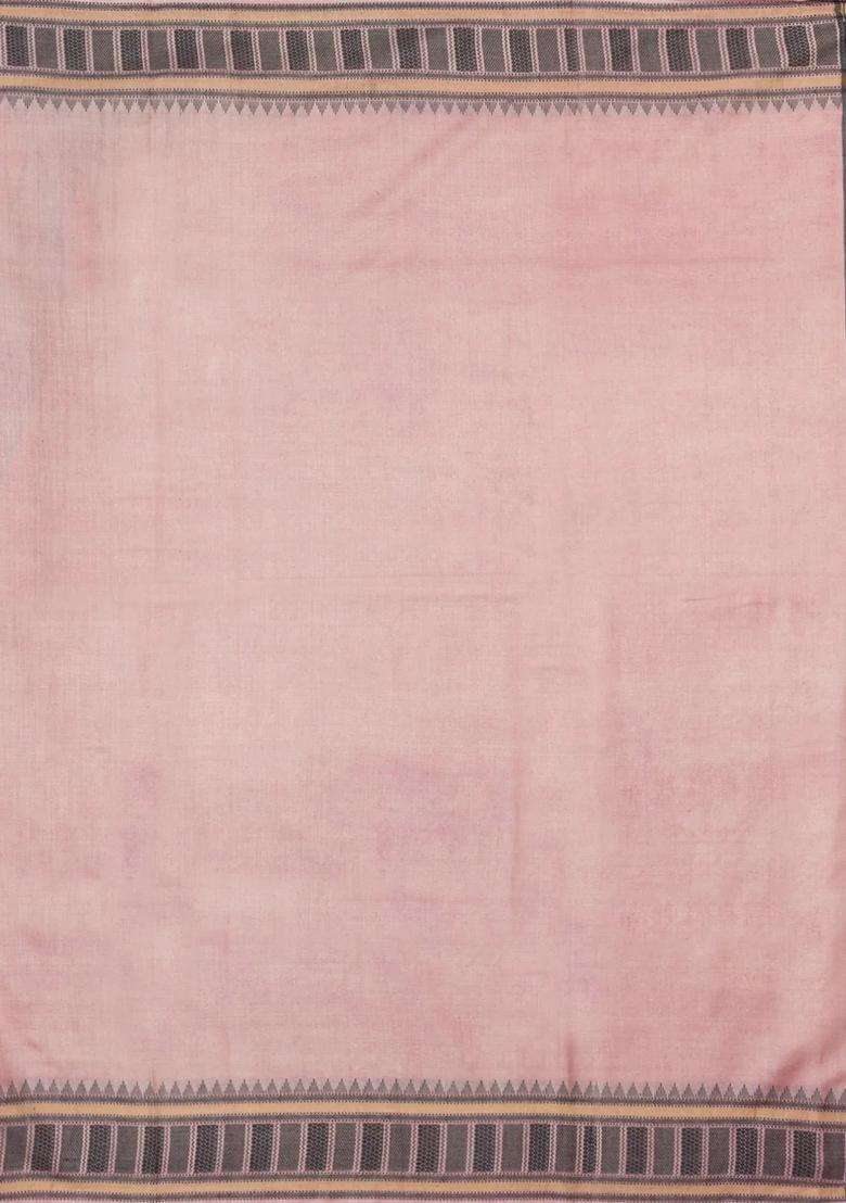 Baby Pink Woven Tussar Silk Saree With Contrast Border With Traditional Woven Design For Women - Indya