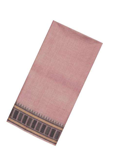 Baby Pink Woven Tussar Silk Saree With Contrast Border With Traditional Woven Design For Women