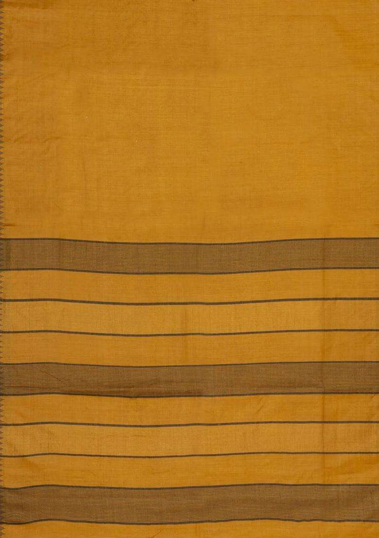 Mustard Woven Tussar Silk Saree With Contrast Border With Traditional Woven Design For Women - Indya