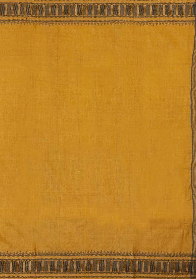 Mustard Woven Tussar Silk Saree With Contrast Border With Traditional Woven Design For Women - Indya