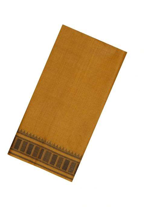 Mustard Woven Tussar Silk Saree With Contrast Border With Traditional Woven Design For Women