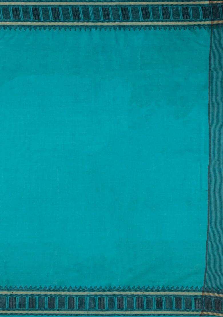 Turquoise Woven Tussar Silk Saree With Contrast Border With Traditional Woven Design For Women - Indya