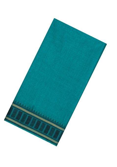 Turquoise Woven Tussar Silk Saree With Contrast Border With Traditional Woven Design For Women