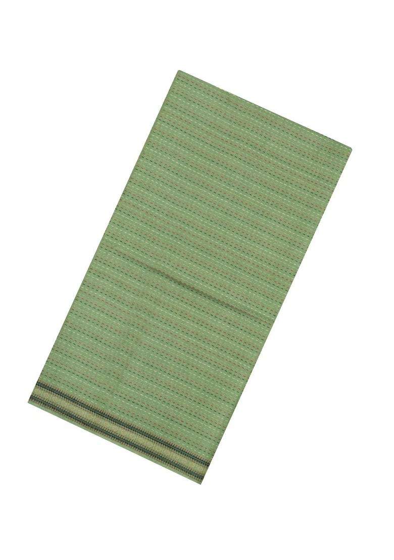 Cardamom Green Woven Tussar Silk Saree With Dotted Stripes With Checks And Stripes Design For Women - Indya