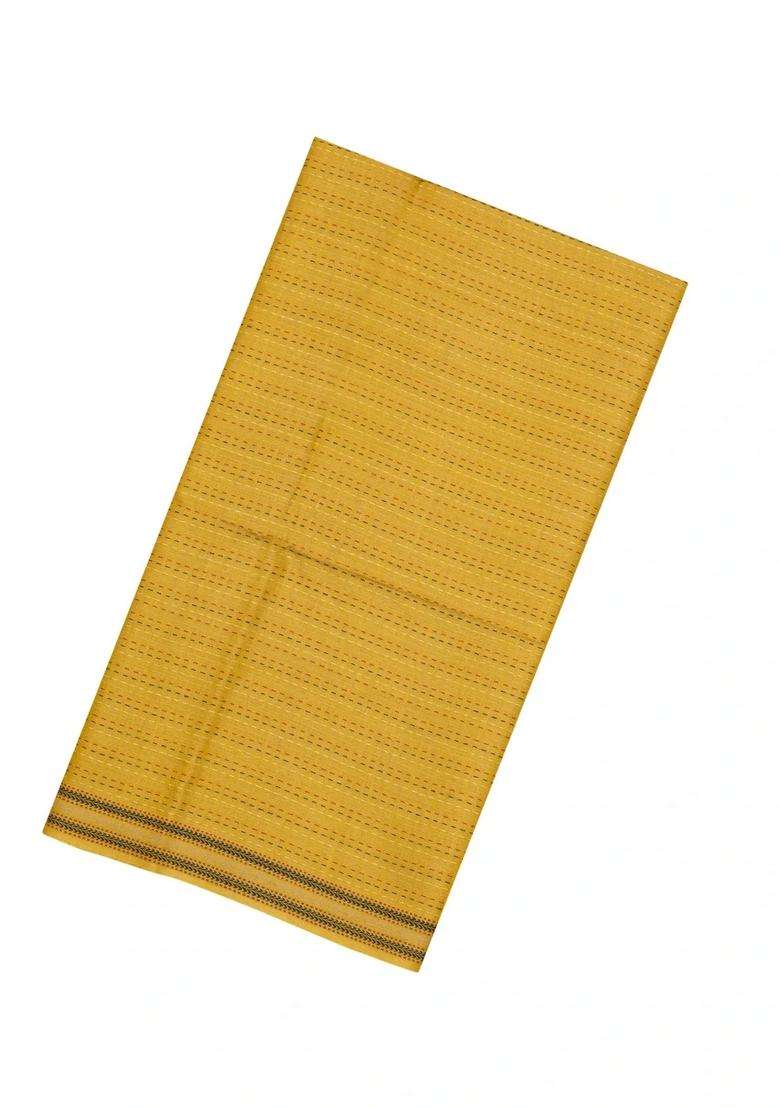 Mustard Woven Tussar Silk Saree With Dotted Stripes With Checks And Stripes Design For Women - Indya