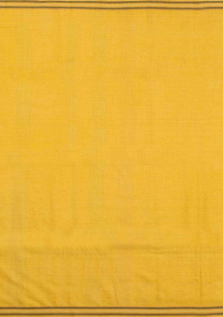 Mustard Woven Tussar Silk Saree With Dotted Stripes With Checks And Stripes Design For Women - Indya