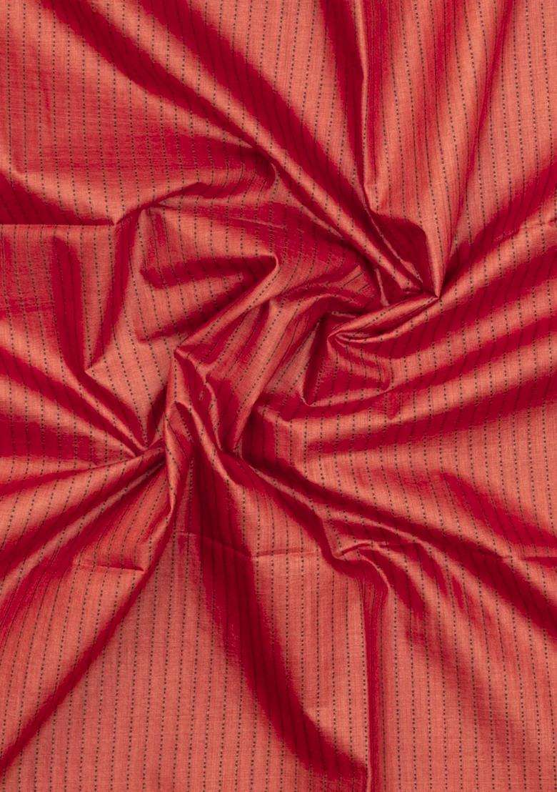 Hot Peach Woven Tussar Silk Saree With Stripes Zari Border With Checks And Stripes Design For Women - Indya