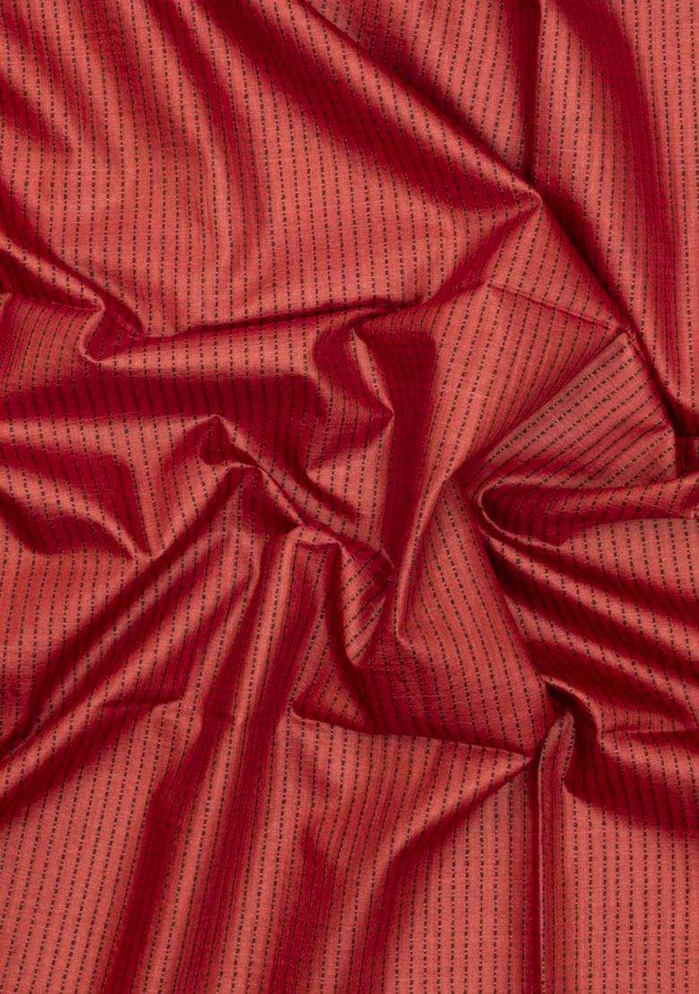 Peach Woven Tussar Silk Saree With Stripes Zari Border With Checks And Stripes Design For Women - Indya