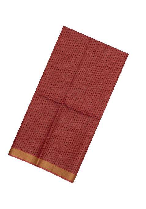 Peach Woven Tussar Silk Saree With Stripes Zari Border With Checks And Stripes Design For Women