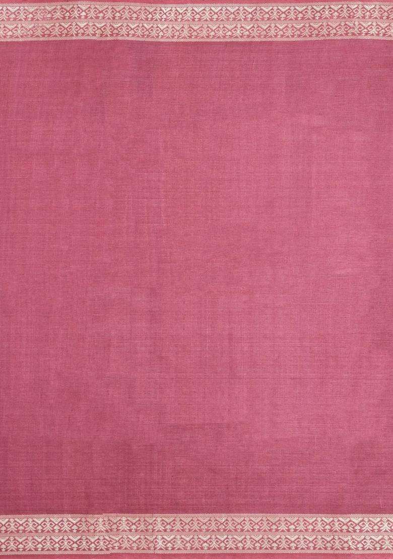 Dusty Pink Woven Tussar Silk Saree With Tribal Motifs With Buttas And Brocade Design For Women - Indya