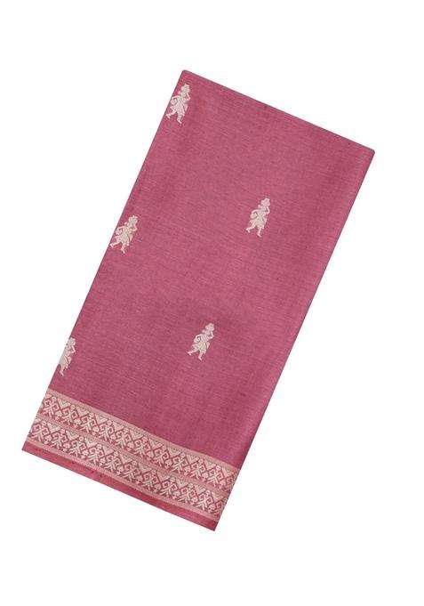 Dusty Pink Woven Tussar Silk Saree With Tribal Motifs With Buttas And Brocade Design For Women