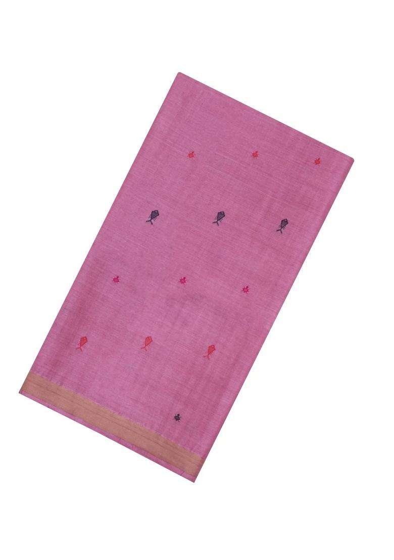 Pink Woven Tussar Silk Saree With Tribal Motifs With Buttas And Brocade Design For Women - Indya