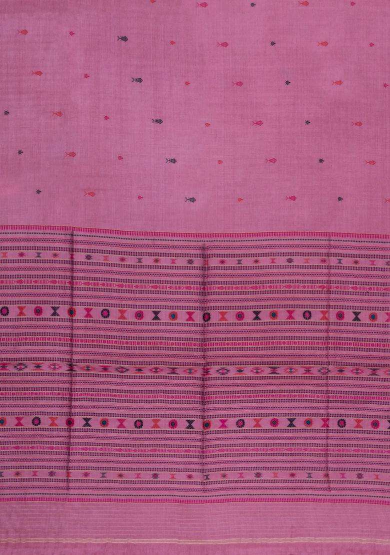 Pink Woven Tussar Silk Saree With Tribal Motifs With Buttas And Brocade Design For Women - Indya