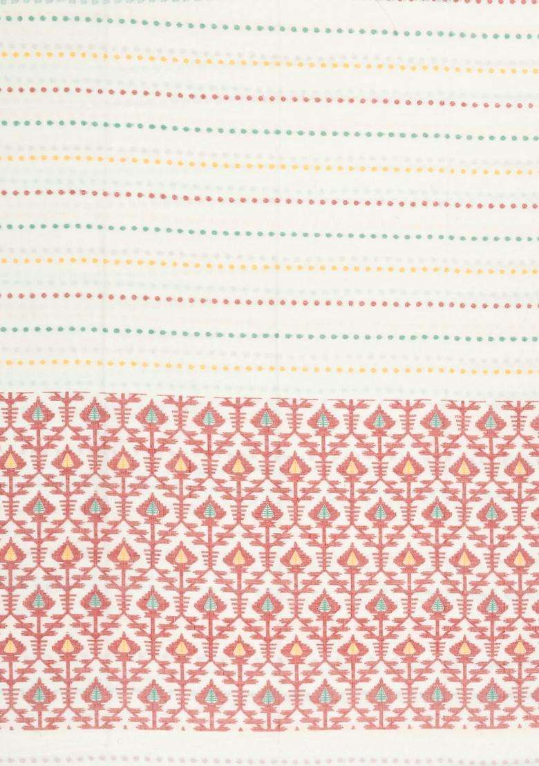 White Handloom Bengal Cotton Saree With Floral Motifs With Buttas And Brocade Design For Women - Indya