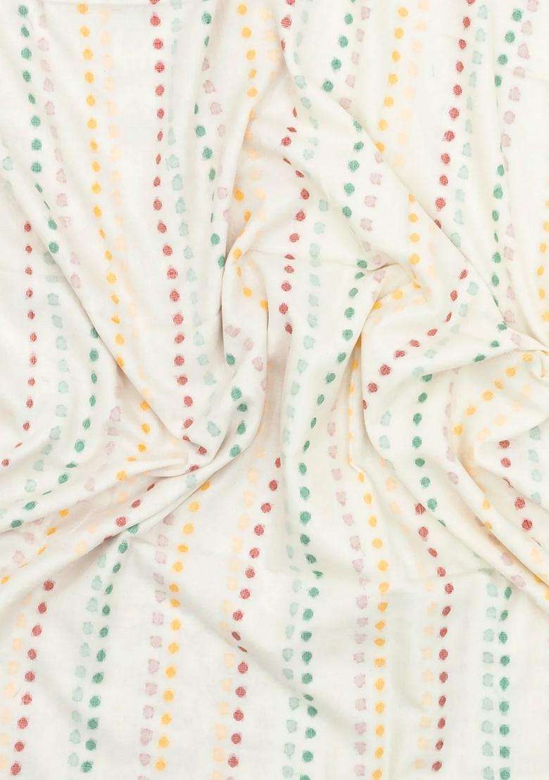 White Handloom Bengal Cotton Saree With Floral Motifs With Buttas And Brocade Design For Women - Indya