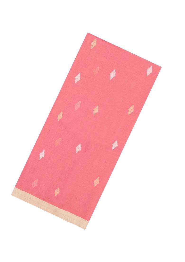 Peach Handloom Bengal Cotton Saree With Buttas With Buttas And Brocade Design For Women - Indya