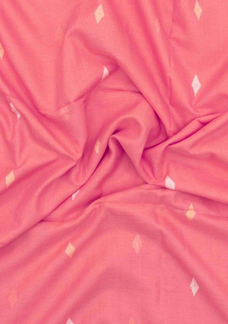 Peach Handloom Bengal Cotton Saree With Buttas With Buttas And Brocade Design For Women - Indya