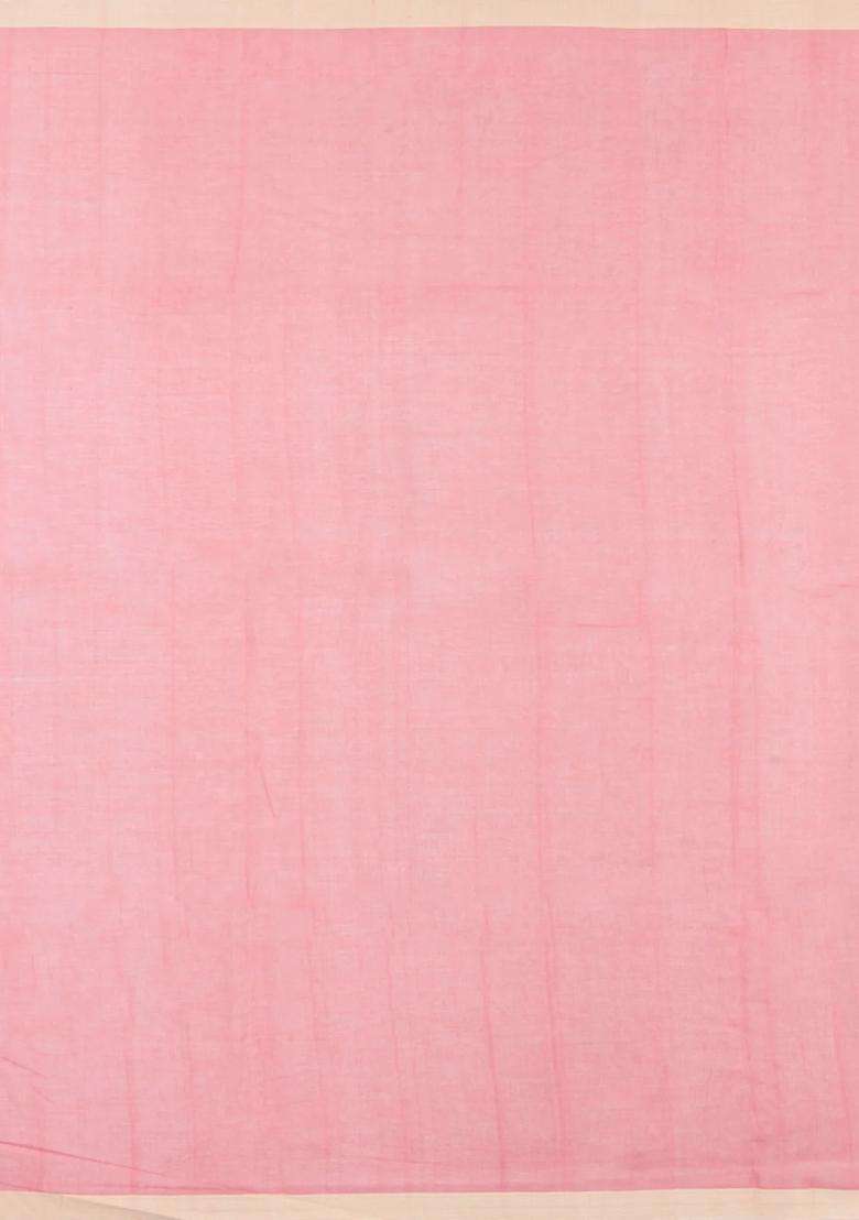 Peach Handloom Bengal Cotton Saree With Buttas With Buttas And Brocade Design For Women - Indya