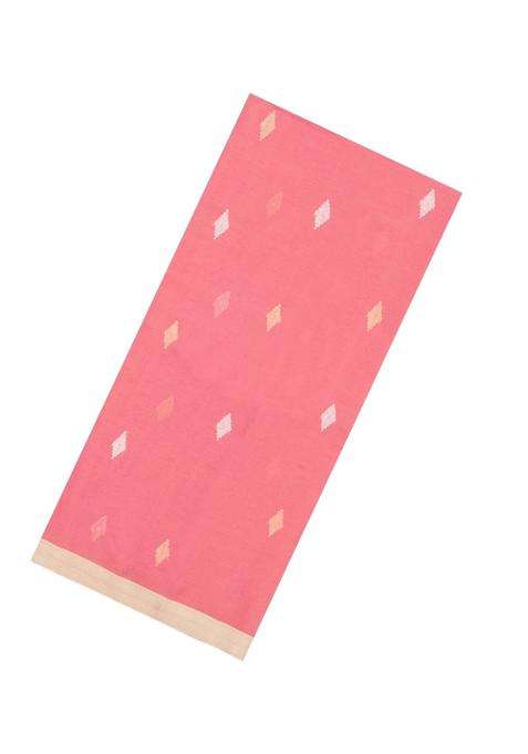 Peach Handloom Bengal Cotton Saree With Buttas With Buttas And Brocade Design For Women