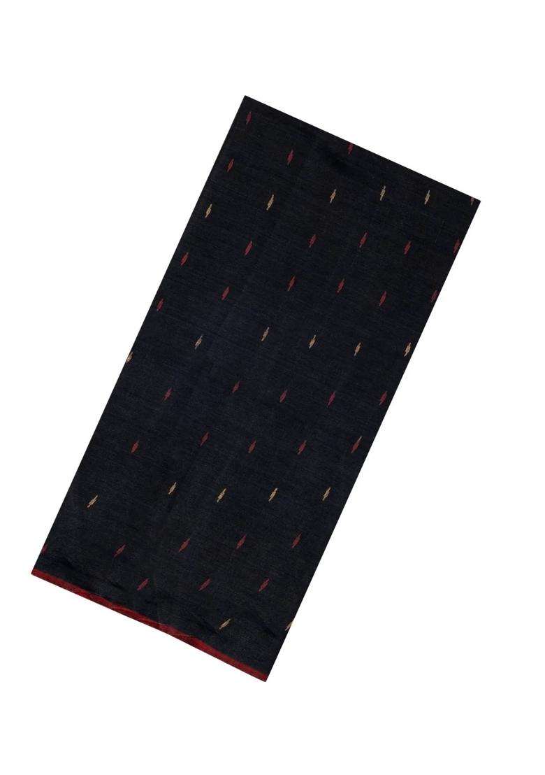 Black Handloom Bengal Cotton Saree With Meena Buttas With Buttas And Brocade Design For Women - Indya