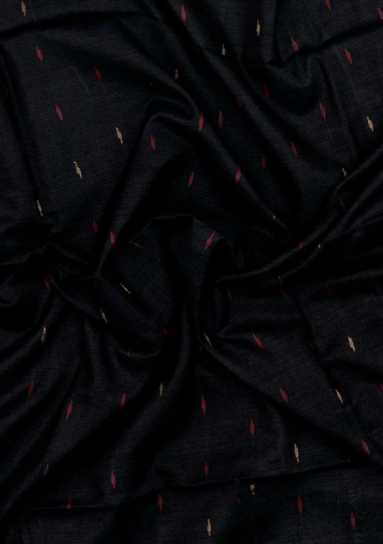 Black Handloom Bengal Cotton Saree With Meena Buttas With Buttas And Brocade Design For Women - Indya