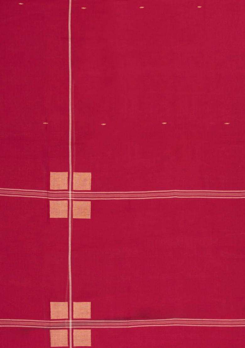 Red Handloom Bengal Cotton Saree With Buttas With Buttas And Brocade Design For Women - Indya