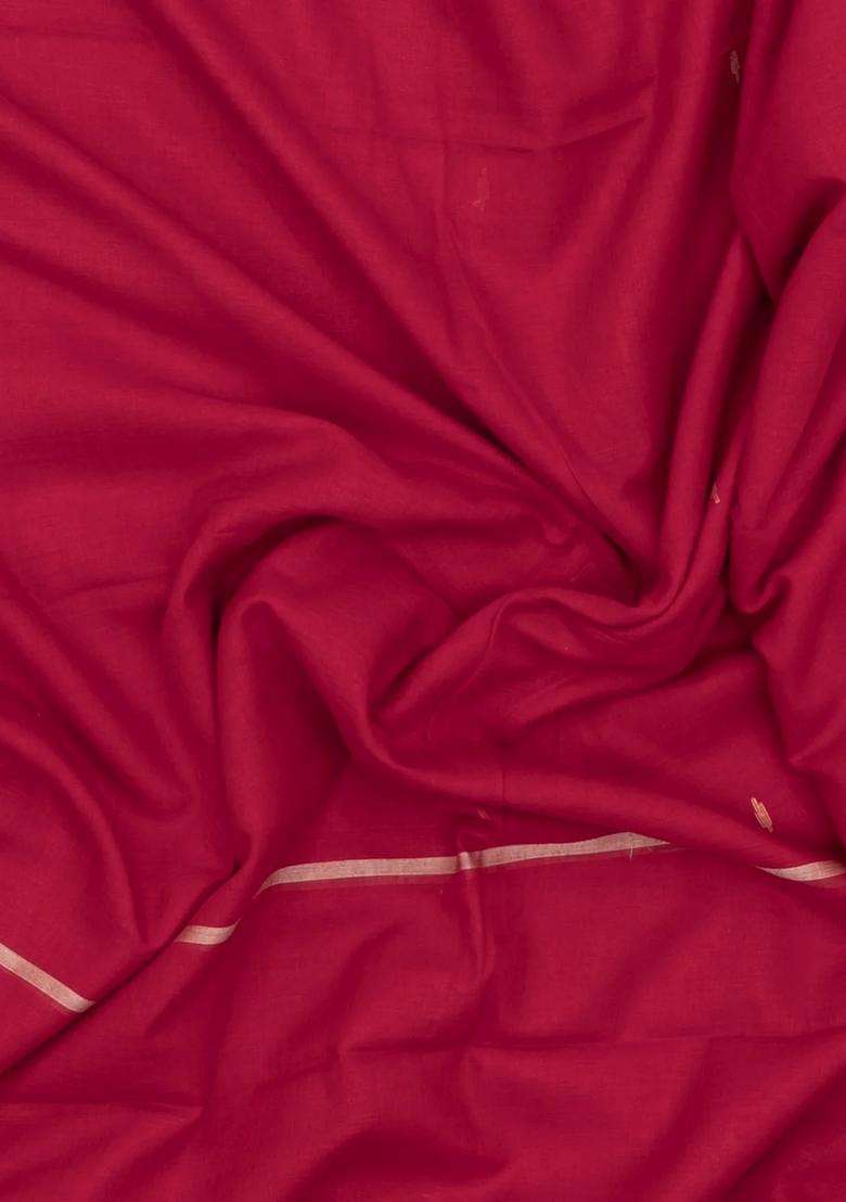 Red Handloom Bengal Cotton Saree With Buttas With Buttas And Brocade Design For Women - Indya
