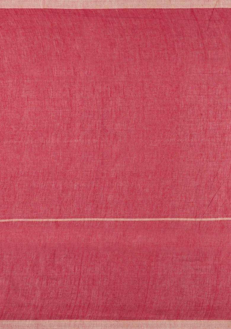 Red Handloom Bengal Cotton Saree With Buttas With Buttas And Brocade Design For Women - Indya