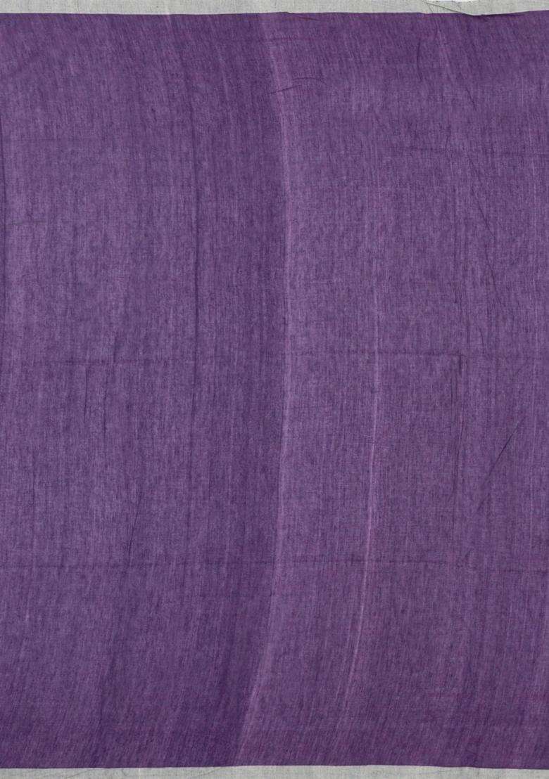 Purple Handloom Bengal Cotton Saree With Tribal Motifs With Buttas And Brocade Design For Women - Indya
