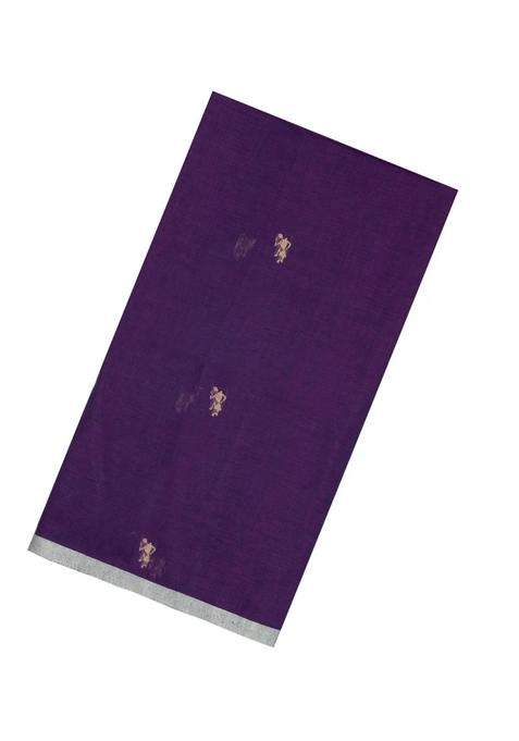Purple Handloom Bengal Cotton Saree With Tribal Motifs With Buttas And Brocade Design For Women