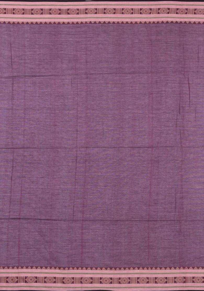 Burgundy Handloom Bengal Cotton Saree With Floral Motifs With Buttas And Brocade Design For Women - Indya