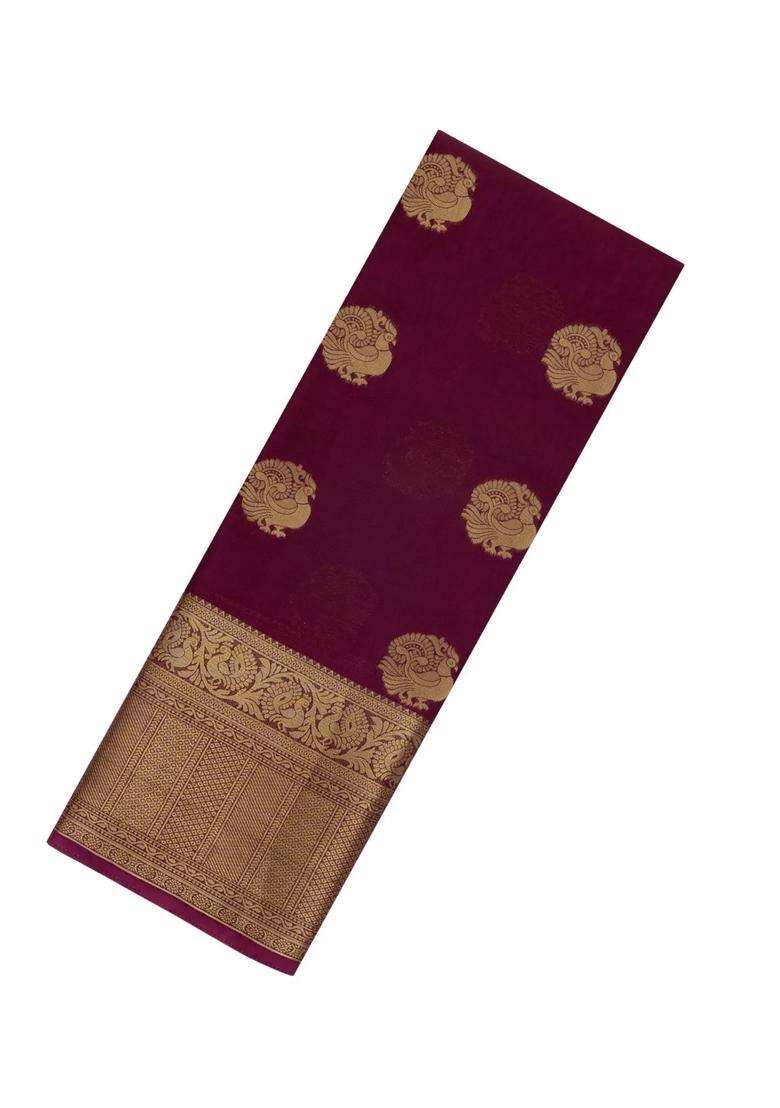 Crimson Woven Blended Viscose Art Silk Saree With Zari Buttas With Buttas And Brocade Design For Women - Indya