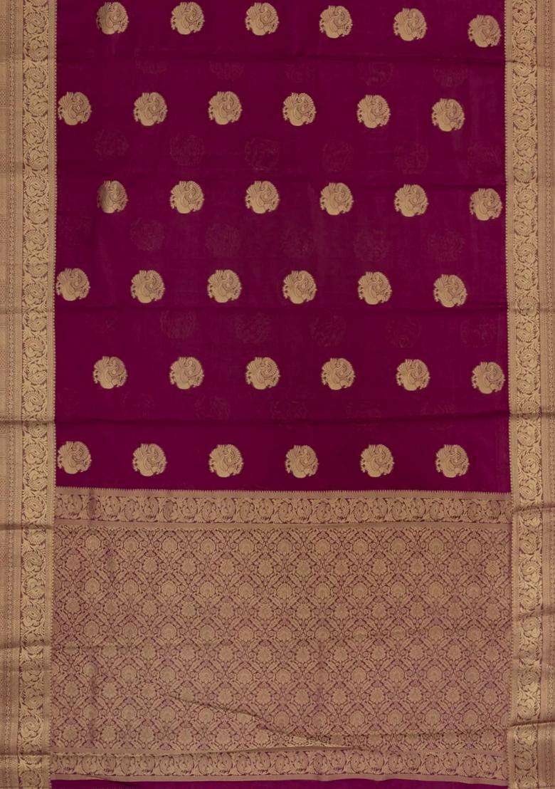 Crimson Woven Blended Viscose Art Silk Saree With Zari Buttas With Buttas And Brocade Design For Women - Indya
