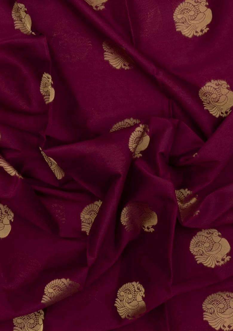 Crimson Woven Blended Viscose Art Silk Saree With Zari Buttas With Buttas And Brocade Design For Women - Indya