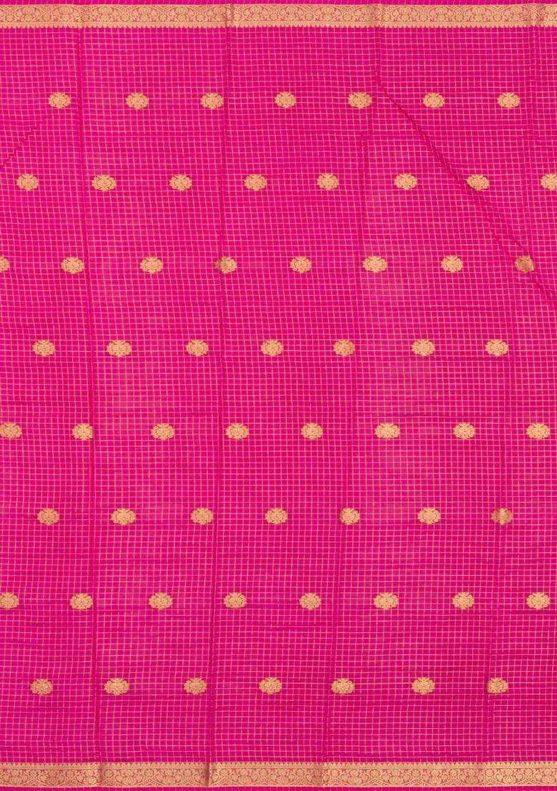 Lime Green Woven Blended Viscose Art Silk Saree With Zari Checks Buttas With Buttas And Brocade Design For Women - Indya