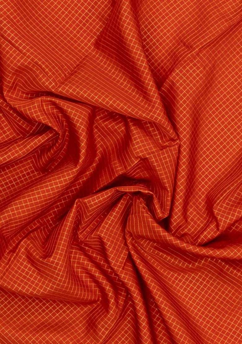 Red Woven Blended Viscose Art Silk Saree With Zari Checks With Checks And Stripes Design For Women - Indya