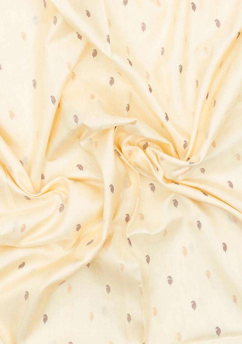 Cream Handloom Uppada Silk Saree With Mango Motifs Contrast Pallu With Buttas And Brocade Design For Women - Indya