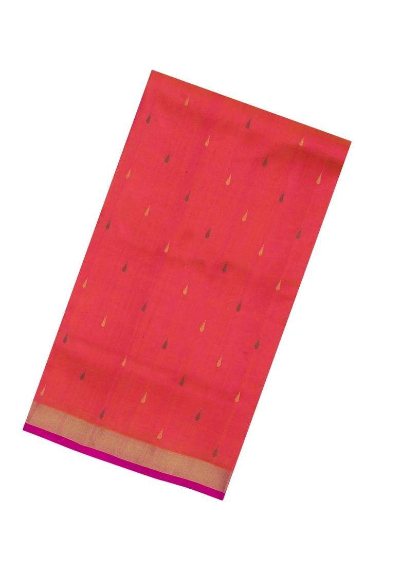 Orange Handloom Uppada Silk Saree With Meena Buttas Contrast Border With Buttas And Brocade Design For Women - Indya