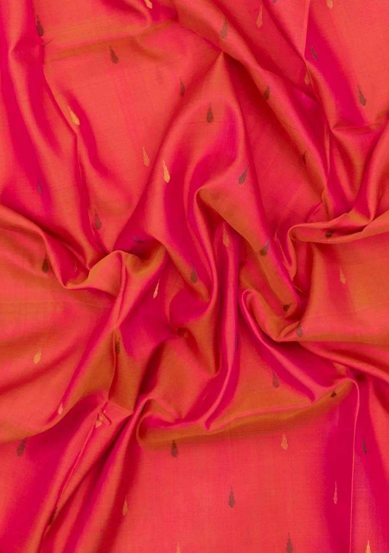 Orange Handloom Uppada Silk Saree With Meena Buttas Contrast Border With Buttas And Brocade Design For Women - Indya