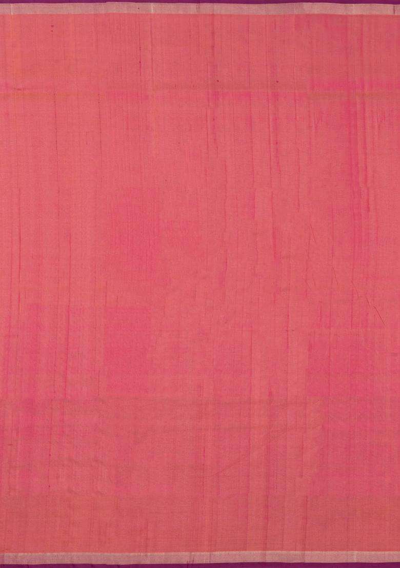 Peach Handloom Uppada Silk Saree With Meena Buttas Contrast Border With Buttas And Brocade Design For Women - Indya