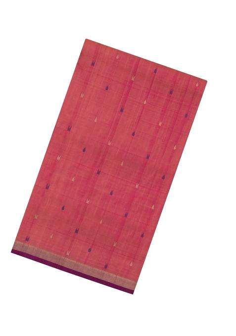 Peach Handloom Uppada Silk Saree With Meena Buttas Contrast Border With Buttas And Brocade Design For Women