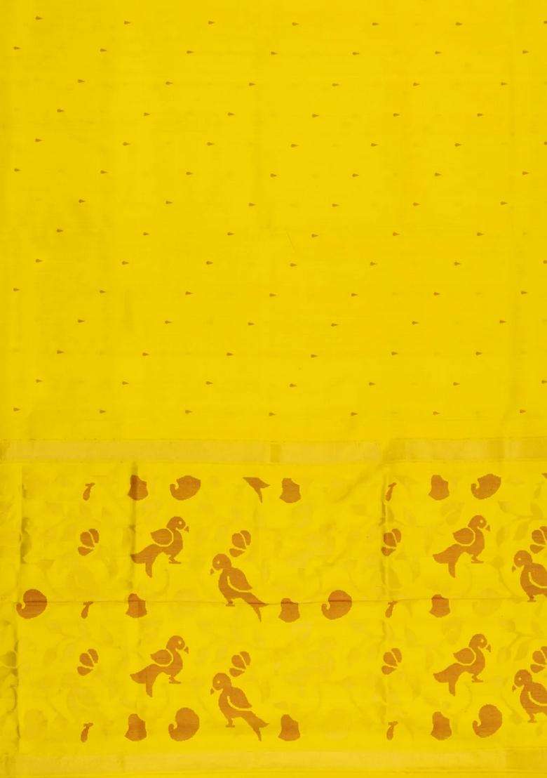 Lime Yellow Lemon Yellow Handloom Uppada Silk Saree With Meena Buttas Pallu With Buttas And Brocade Design For Women - Indya