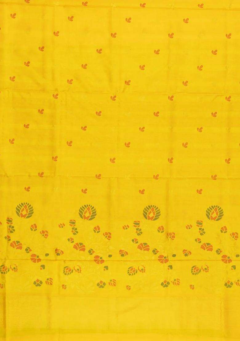 Yellow Handloom Uppada Silk Saree With Meena Floral Buttas With Buttas And Brocade Design For Women - Indya